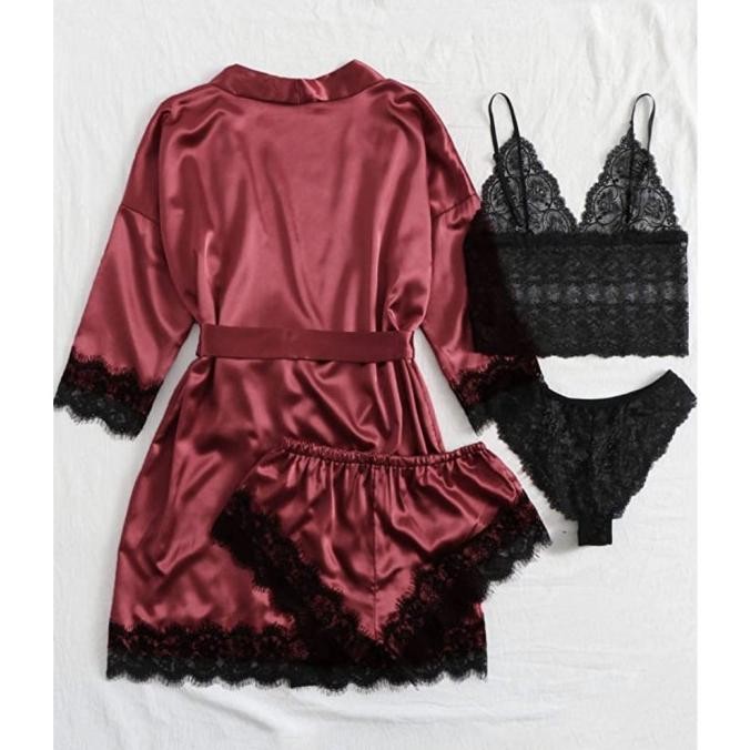 

Set Lingerie Piyama Setelan Kimono Full Set Satin Silk Renda Baju Tidur Premium Baju Dress Tidur Lingerie Sexy Wanita Sleepwear Fashion Wanita Lingerie Kimono Original