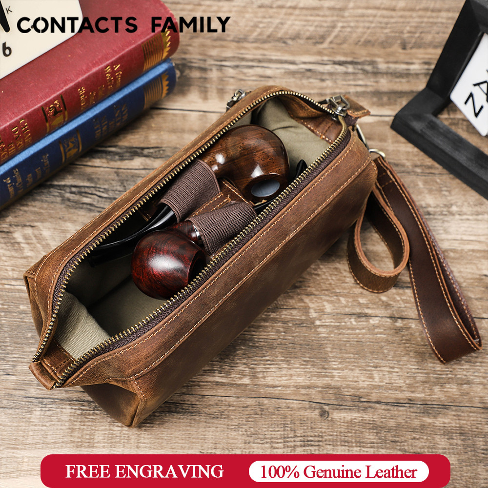 DAMO Genuine Leather Tobacco Pipe Bag Portable Multifunction Cowhide Smoking Pipe Case Smoking Tool 