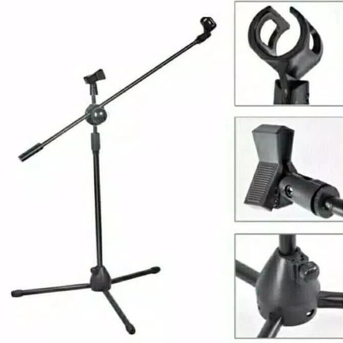 Stand Microphone + Mic Holder / Stand Mic Lantai Tripod Condenser