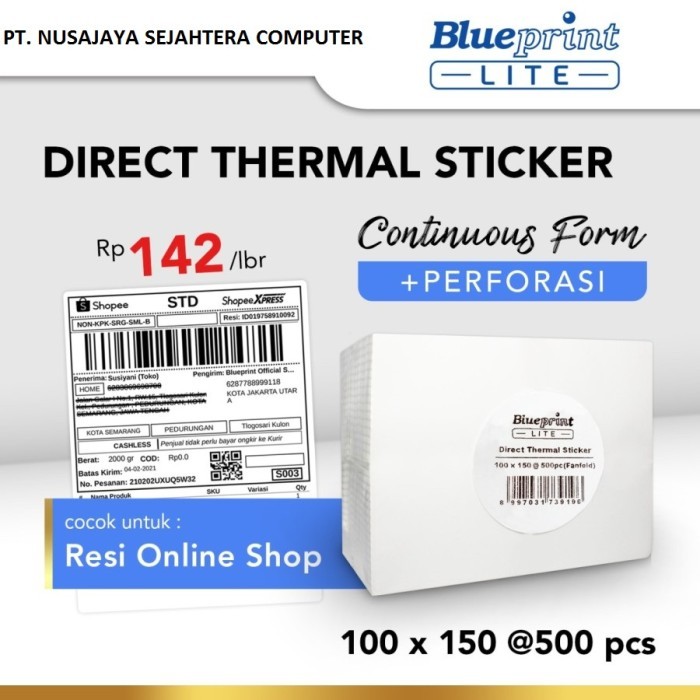 

Sale Direct Thermal Sticker Label Resi Blueprint Lite 100X150 Mm 500Pcs Cf