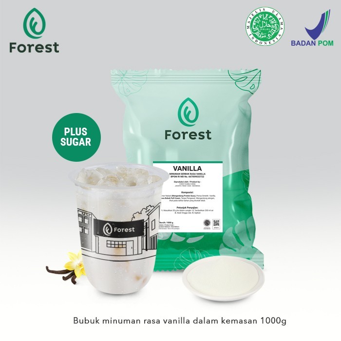 

Bubuk numan Rasa VANILLA 1000g Plus Gula - FOREST Bubble Drink