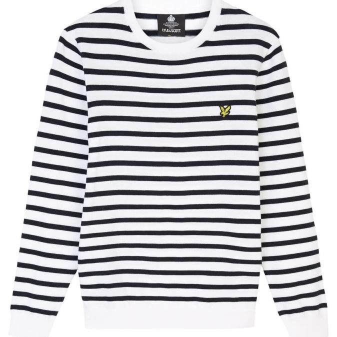 Promo Lyle And Scott Breton Stripe Jumper White / Navy Original