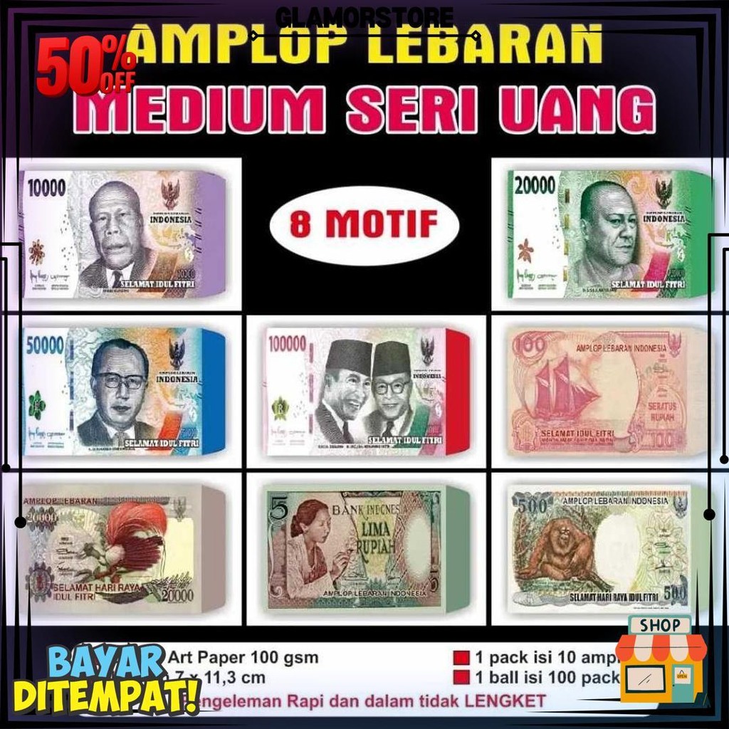 

Amplop Lebaran Motif Uang Bahan Tebal Premium Bebas Pilih Motif - Isi 10 D Terlaris