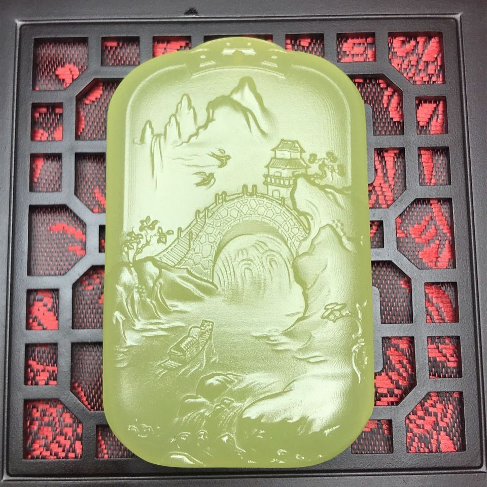 Gantungan Lanskap Bahan Mulut Kuning Giok Hetian Xinjiang Gantungan Giok Pria