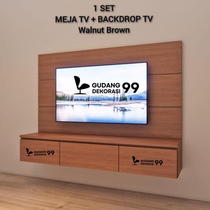Meja Tv Minimalis Gantung + Backdrop Tv / Meja Tv Minimalis / Meja Tv Gantung / Cradensa Tv / Buffet