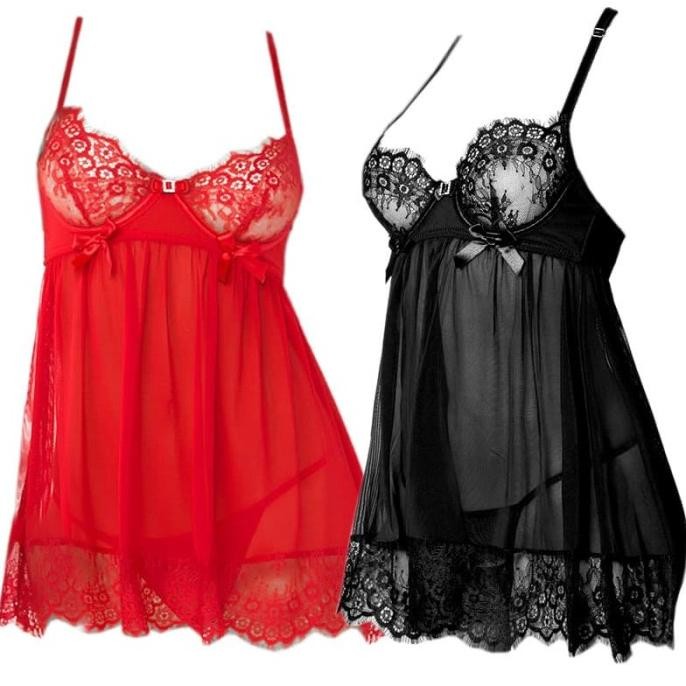 

L1183 Lingerie Baju Tidur Haram Sleepwear Midi Dress Kawat Sexy Seksi Original