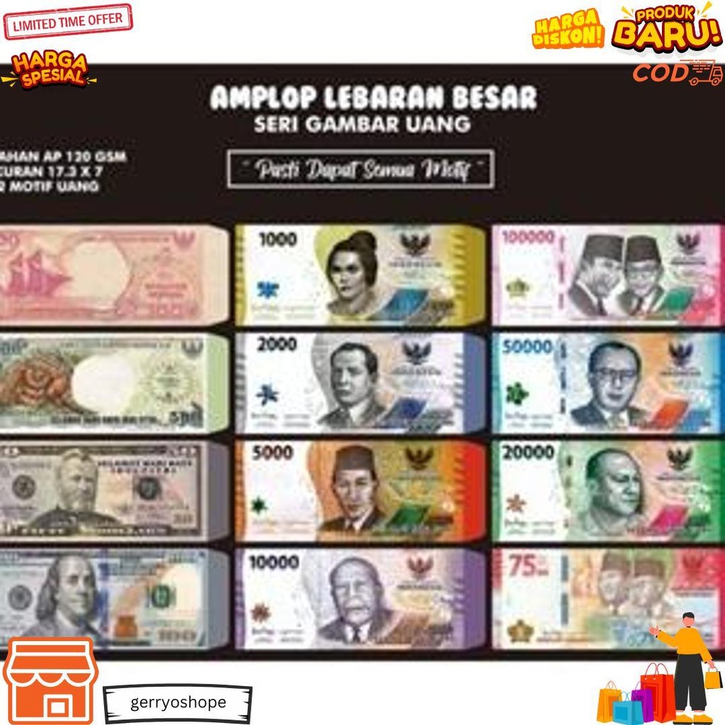 

Amplop Lebaran Motif Uang Bahan Tebal Premium Bebas Pilih Motif - Isi 10 D Best Seller