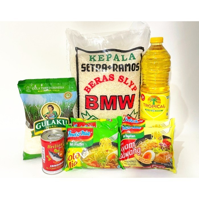 

Paket Sembako Murah ( Beras 3Kg, Minyak, Gula, Minyak 1L, Indomie)