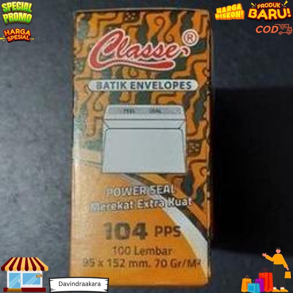

Amplop Batik 104 Berperekat/Peal And Seal Envelope Merk Classe Isi 100 Lembar/Dus. Made In Indonesia D Terlaris