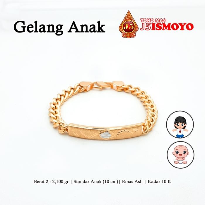 Gelang Emas Asli Bersurat Model Anak Bayi Hollow Plat J5 Ismoyo Gold