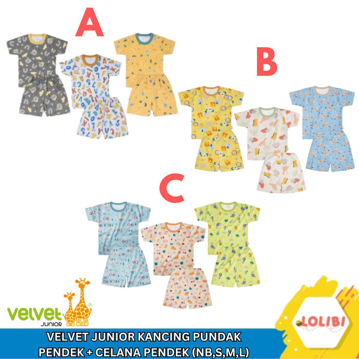 Velvet Junior Motif Terbaru Kancing Pundak + Celana Pendek - 3pcs