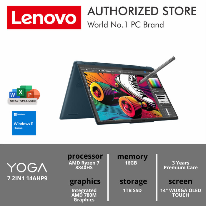 Lenovo Yoga 2In1 Ryzen 7 8840Hs 16Gb 1Tb Ssd Amd 780M Graphics 14" Wuxga Oled Touch W11 Ohs