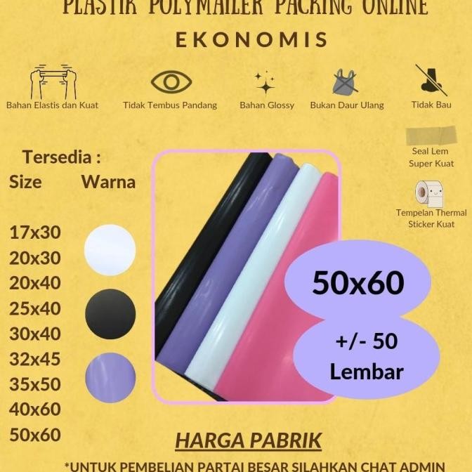 

Diskon Polymailer Putih 50X60 Amplop Plastik Packing Hitam 50 Lbr Glossy