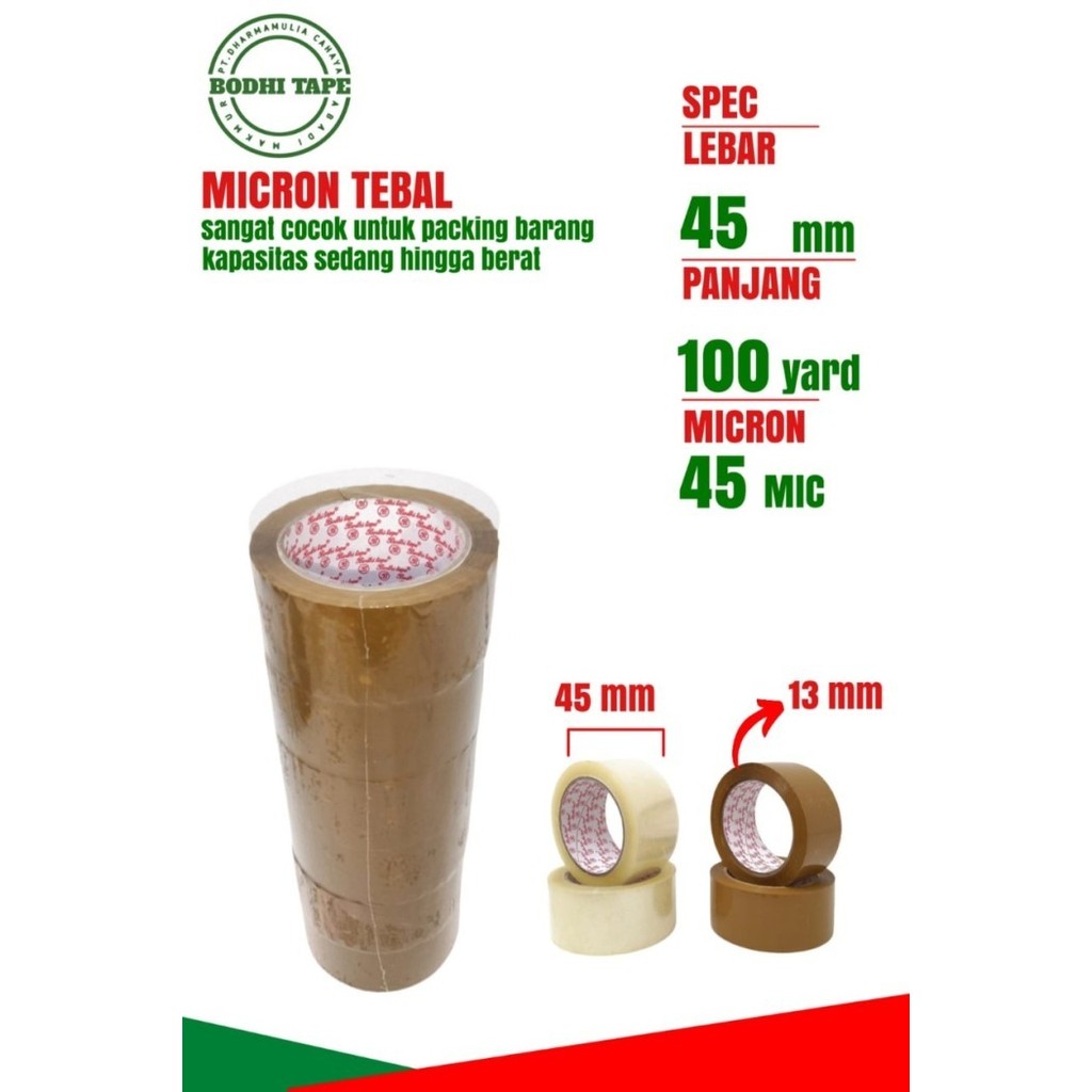 

LAKBAN BENING/COKLAT BODHI TAPE UKURAN 45MM X 100YARD 1 DUS