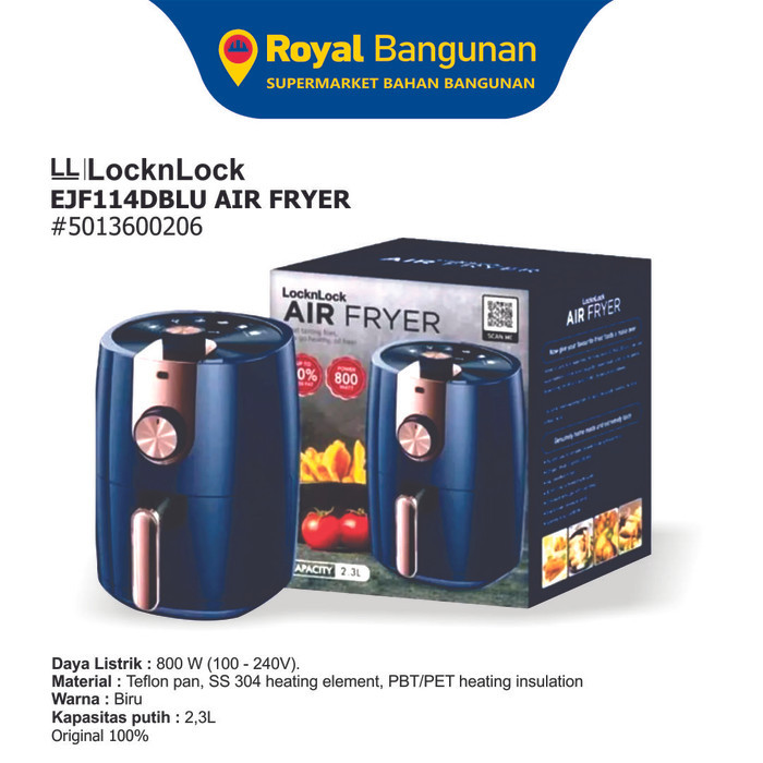 LocknLock EJF114DBLU Air Fryer 2.3L Biru