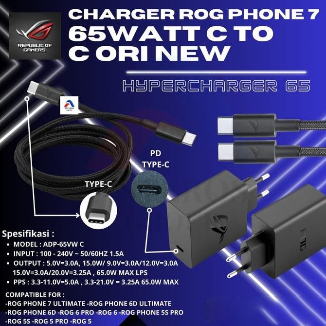 Charger Asus ROG Phone 5 5s 6 6D 7 Ultimate Pro 65W Hyper Charge Kabel