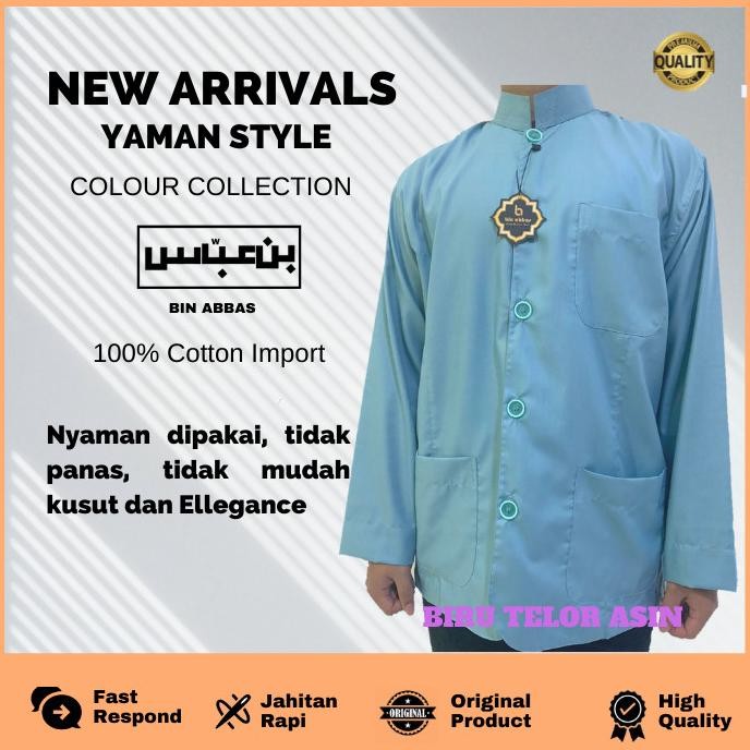 Baju Koko Yamani Habaib/Hadramaut Bin Abbas Jumbo Biru Telor Asin