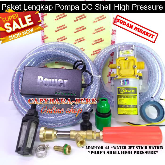 Paket Lengkap Pompa Air Dc 12 Volt Shell - High Pressure Cleaner