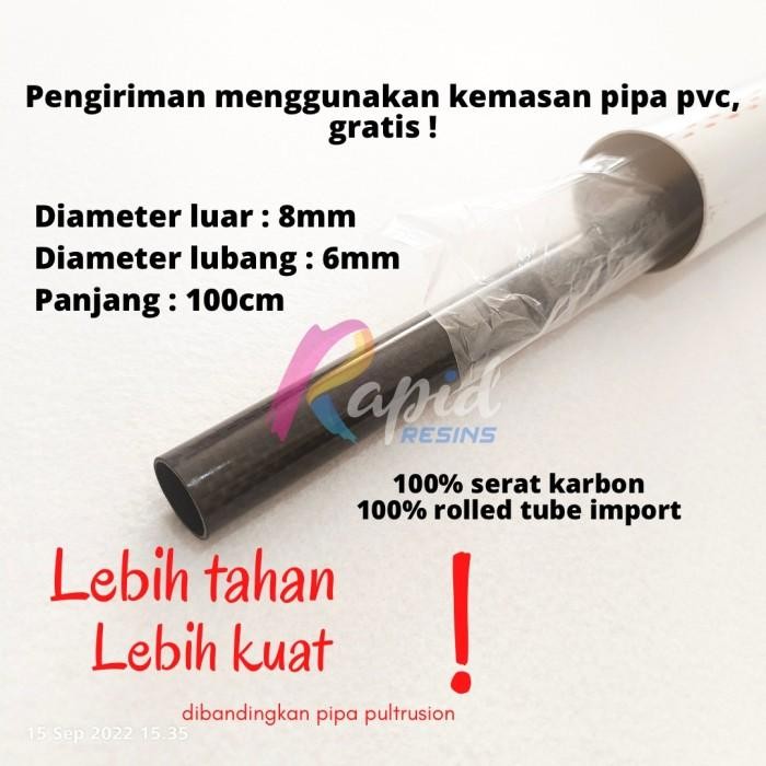 Pipa Carbon Tube 8 x 6 x 1000 mm Serat Karbon 3K id 8 od 6