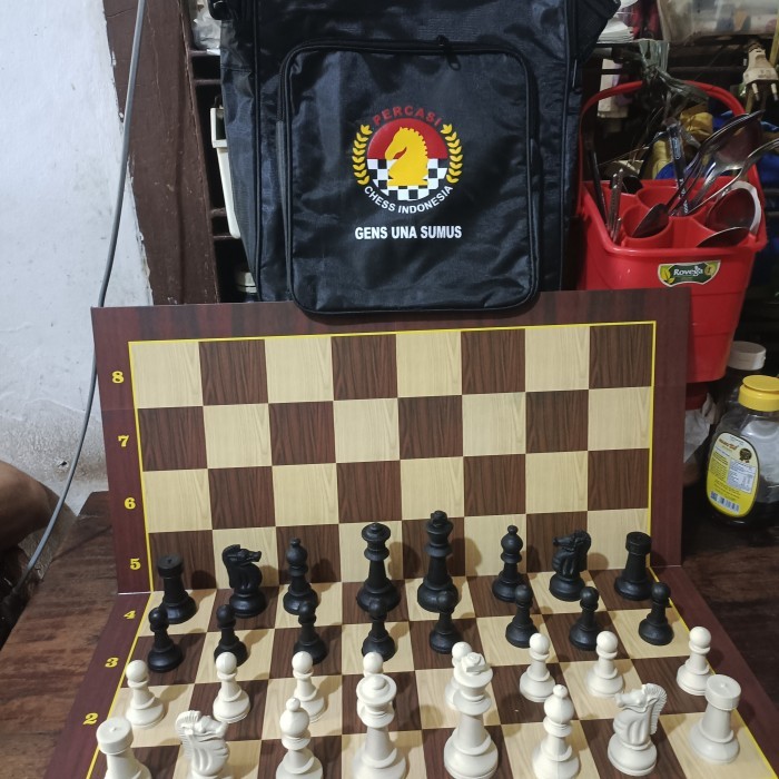 OBRAL 1 set buah catur plastik, papan dan tas bonus jam catur dan buku catur