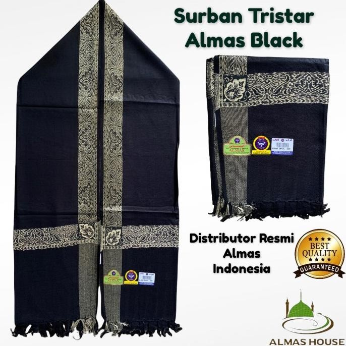 Sorban Tristar Almas Kashmiri Black Gold | Shawl Almas Hitam 308F