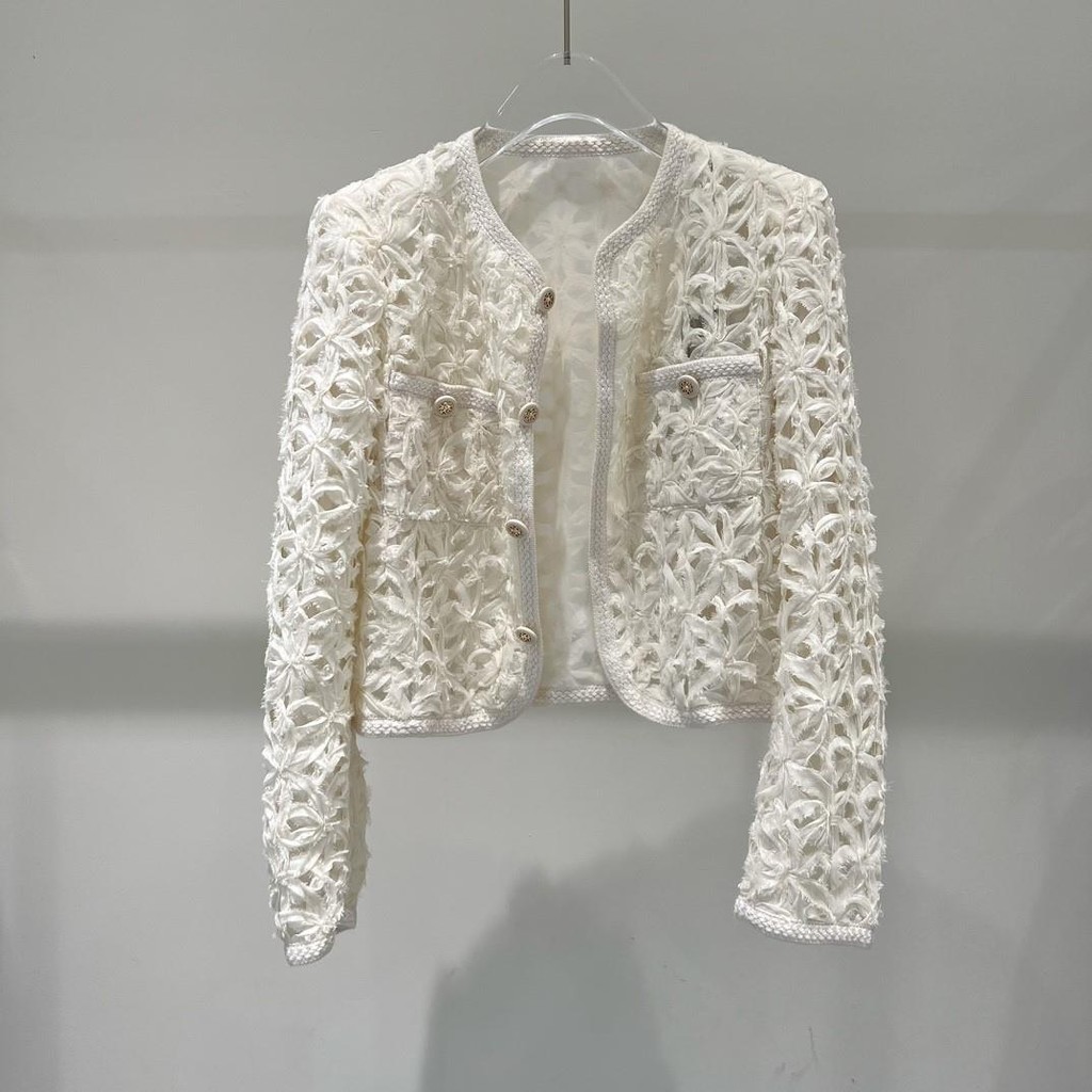 Jaket Pendek Tipis Renda Gaya Prancis untuk Wanita