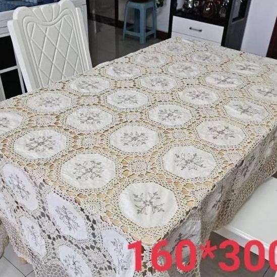 taplak meja makan kain katun rajut sulam pita kursi10-12 persegi
