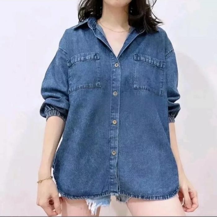 Cod-Kemeja Denim Wanita Viral - Kemeja Denim Jeans Wanita