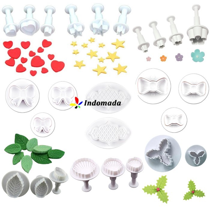 Plunger Cutter Cetakan Fondant Bunga Love Bintang Pita Ribbon Daun