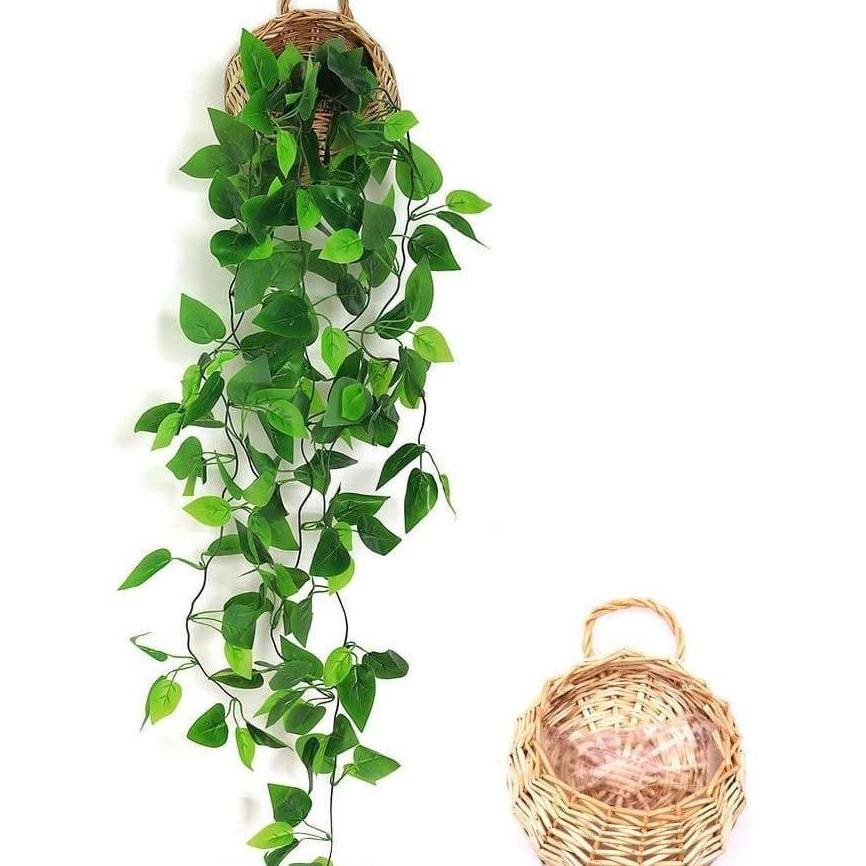 HARGA SPESIAL KERANJANG GANTUNG - VAS TEMPEL ROTAN ASLI - DEKORASI DINDING - POT BUNGA HANDMADE