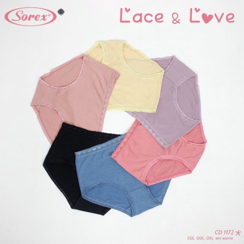 Celana Dalam Wanita JUMBO Sorex 1172 Women Underpants QQL QXL Warna Polos Motif Renda Bunga Love