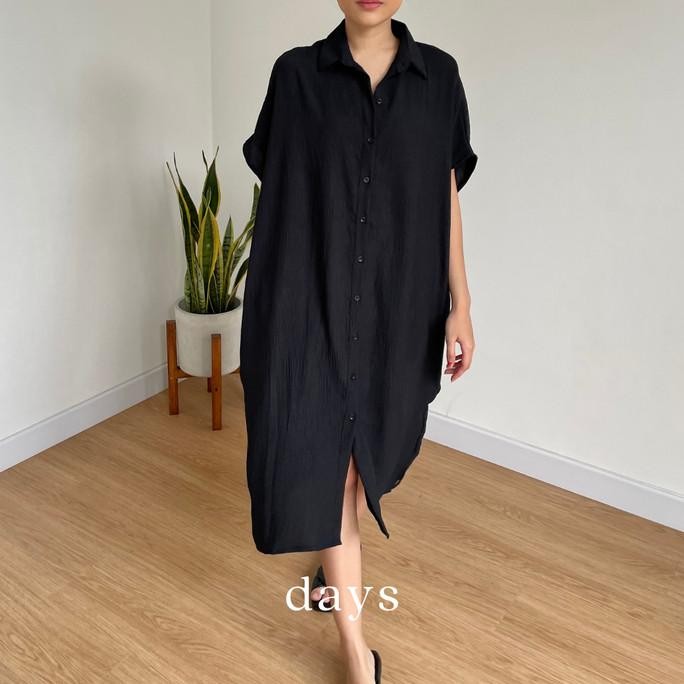 DAYS Crinkle Shirt Dress / Dress Wanita / Dress Korea / Midi Dress