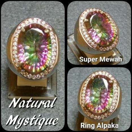 CINCIN BATU AKIK PERMATA NATURAL MYSTIQUE QUARTZ RING ALPAKA SUPER