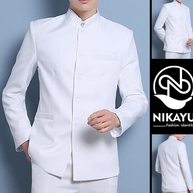 Blazer KIYOSHI WHITE - Jas Pria SLIMFIT SHOP Baju Pakaian koko putih