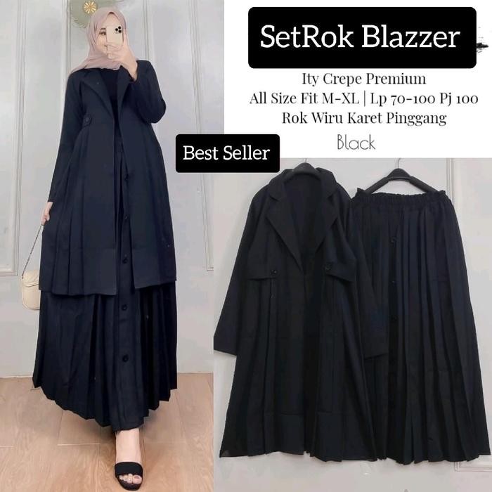 ONESET BLAZER + ROK PLISKET SETELAN WANITA