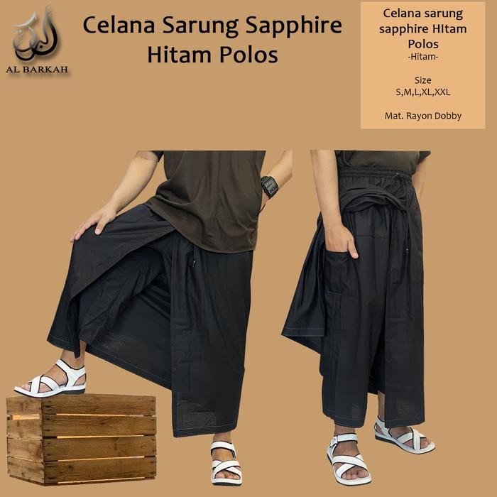 Celana Sarung Sapphire Hitam Polos Full Tertutup Perlengkapan Sholat Pria Dewasa Remaja Kain Muslim