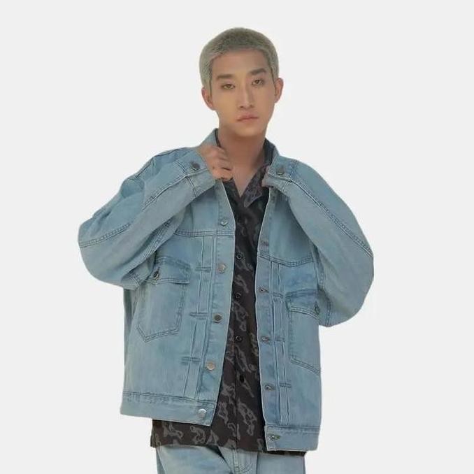 Promo 3Second X Karafuru Jaket Jeans Pria Denim Jacket Logo Script Grouphis Panjang C051223 Light Bl