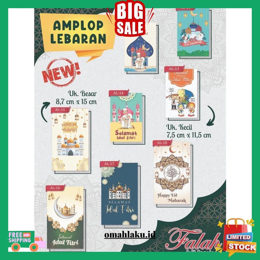 

Amplop Lebaran Falah Kode Al 16 Isi 50 Pcs / Muat Selembaran Uang Tanpa Dilipat / Amplop Cantik / Amplop Lucu / Amplop Lebaran Bisa Ecer Cod