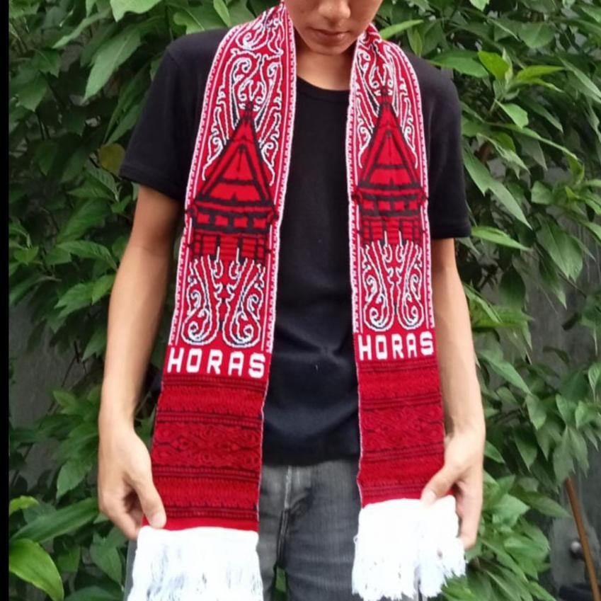 SYAL/STOLA/SELENDANG BAHAN RAJUT MOTIF ETNIC BATAK - souvenir batak