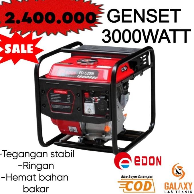 Genset Edon PT3800D Generator Gasoline 2800W Full Copper Tembaga