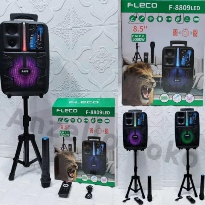 SPEAKER BLUETOOTH KARAOKE 8.5" FLECO F 8809 + STAND + MIC WIRELESS