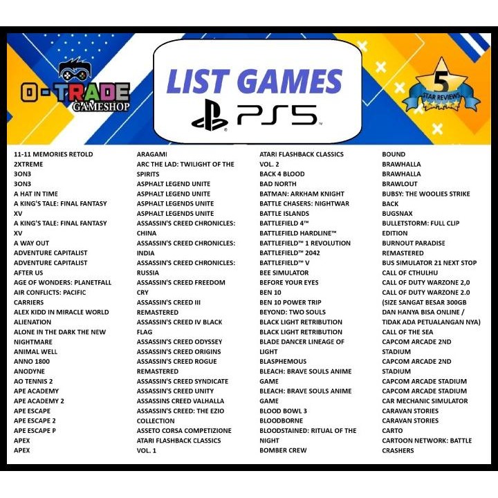 Terlaris Playstation 5 Ps5 Disc / Digital Version Reg Usa / Jp / Indo Full Game Good Quality