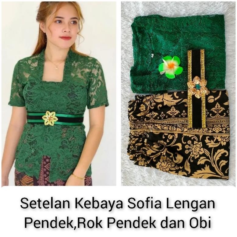 eq-77 Setelan Sofia lengan pendek rok PENDEK dan obi kebaya modern Bali kebaya wisuda Murah