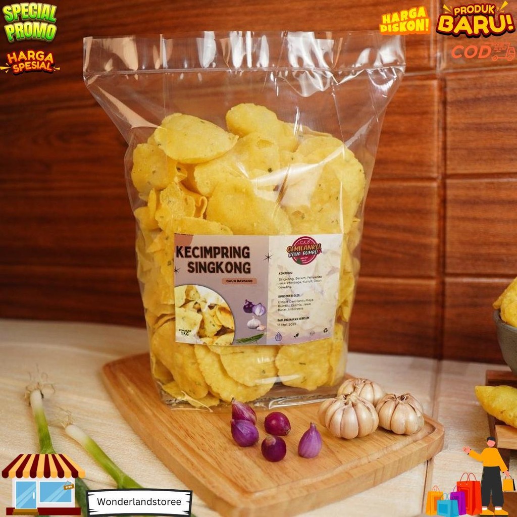 

Cemilanku - 1Kg Kecimpring Singkong Bawang Daun Rasa Asin Gurih, Comring D Cod
