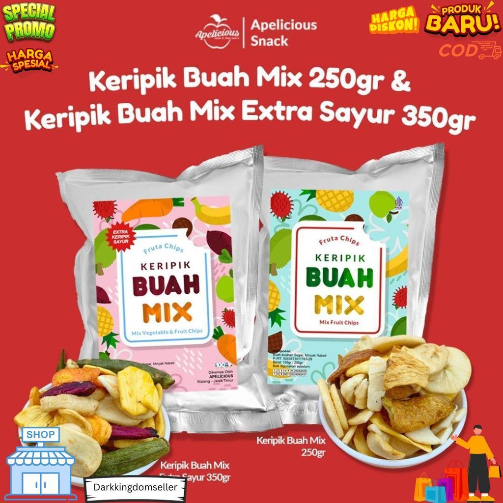 

Apelicious - Keripik Buah Sayur Mix 350G Fruta/Kripik Buah Mix 250G (Mix 6 Buah) Cemilan Snack Sehat D Termurah
