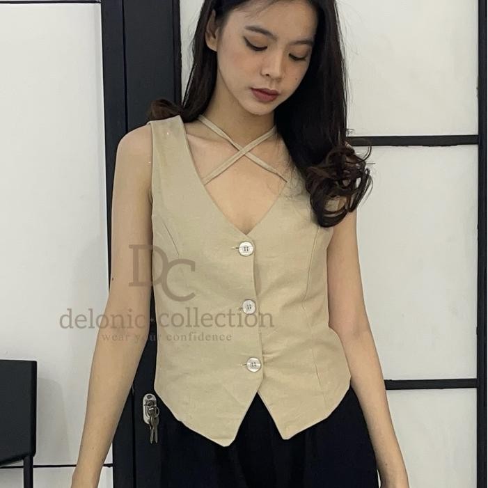 Hadley Tanktop Vest Blouse V-Neck Cotton Rami - Atasan Baju Rompi Tank Top Katun Rami Outer Outter
