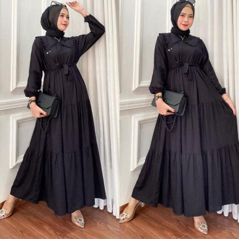 eq-77 GAMIS NOORA JUMBO RAYON SUPER POLOS REMPEL SUSUN wanita remaja polos Original