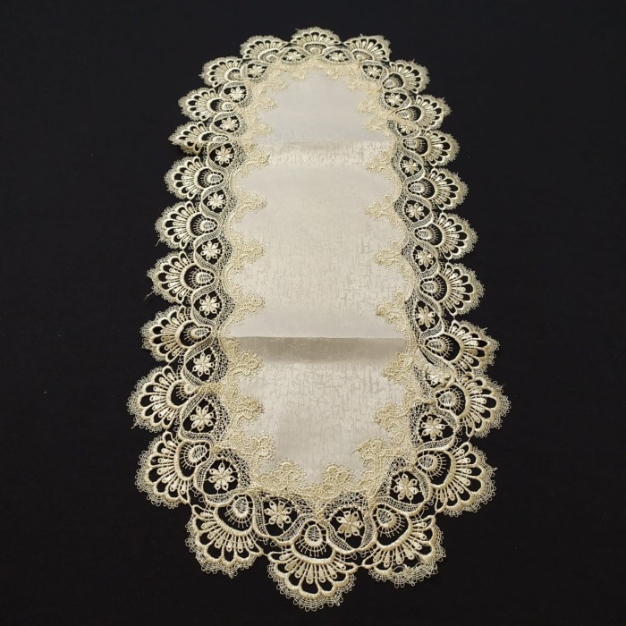 Taplak Meja Tamu Oval Mewah Bordir Impor Cantik