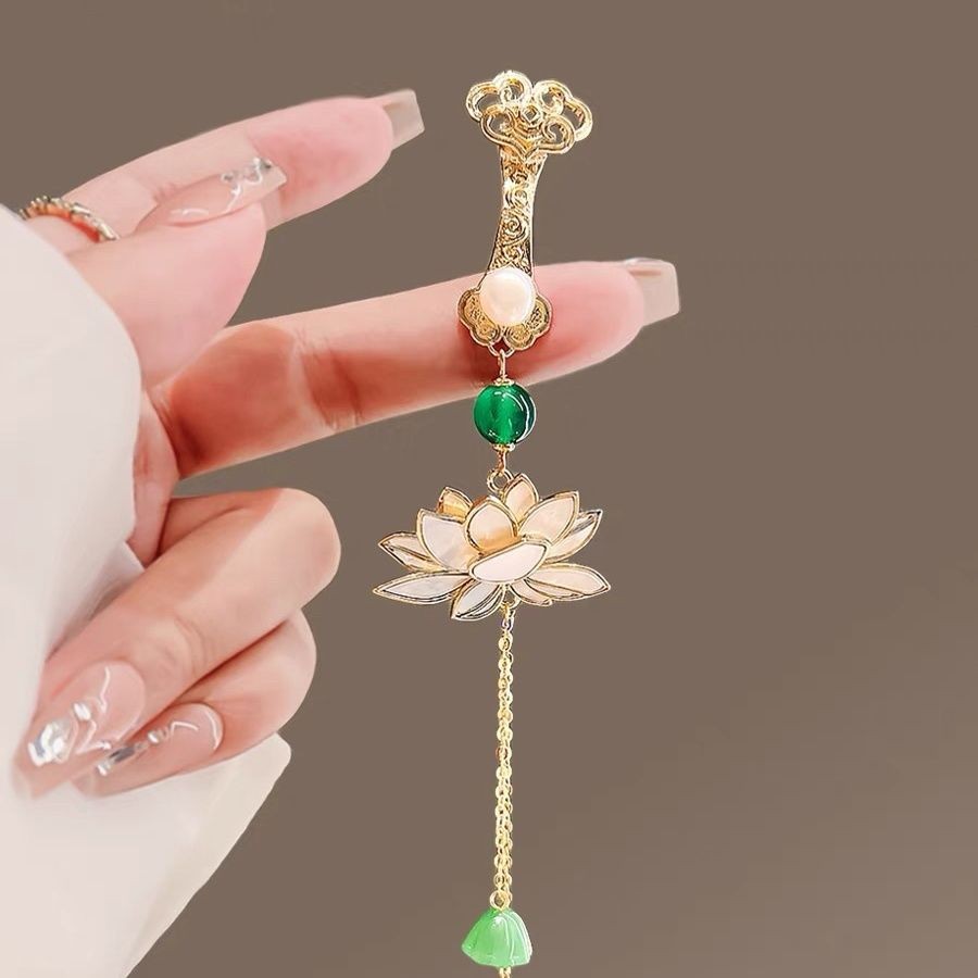 Kostum Han Wanita Lotus Cheongsam Tumpang Tindih Aksesoris Berat Badan/Bros Ruyi Giok Antik