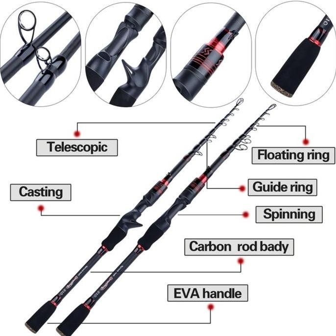 Sougayilang Joran Pancing  Carbon 180/210cm Ultralight Teleskopik Pancingan Spinning Casting Terlari